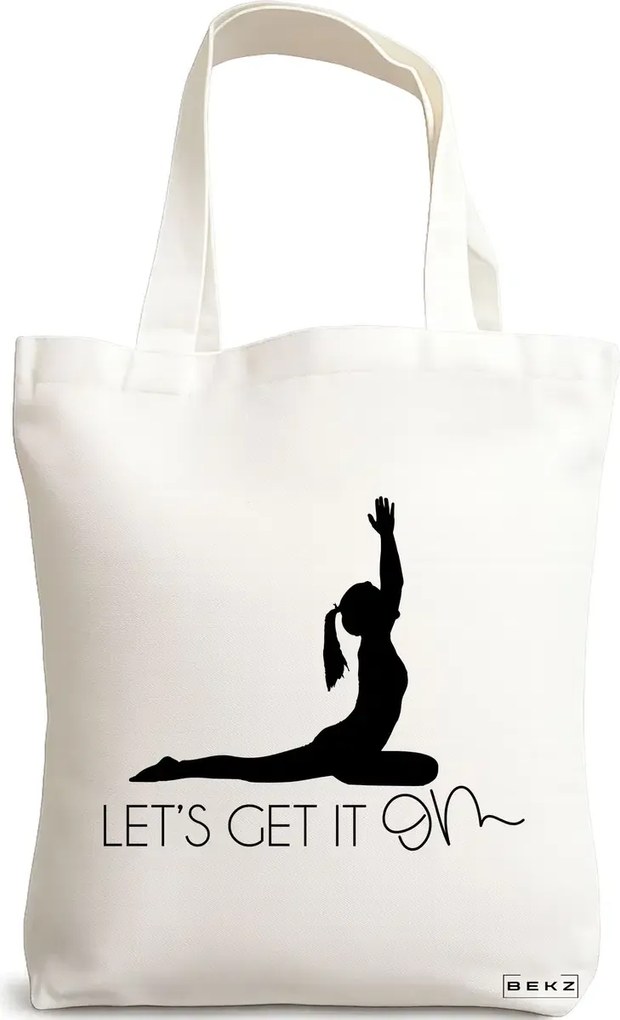 Sacosa de Panza pentru Cumparaturi, Geanta Tote Yoga Let's get it on, 38x34.5 cm, Alba, BEKZ®