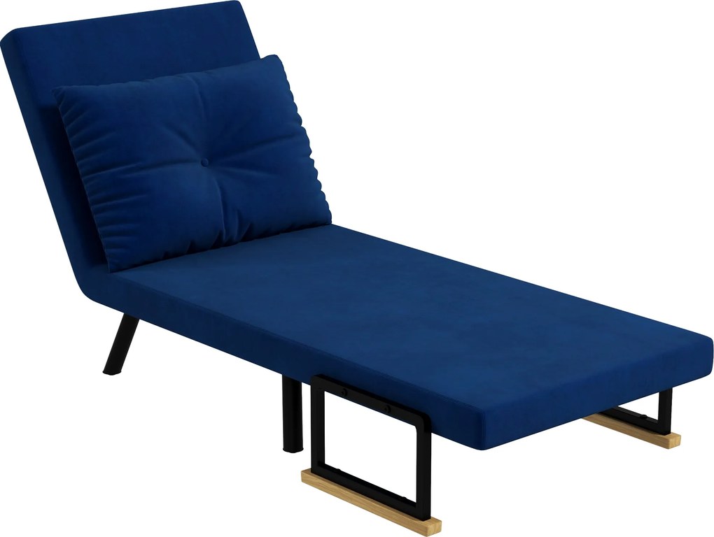 HOMCOM Canapea Extensibilă cu Spătar Reglabil pe 5 Nivele, Canapea Pat Individuală Pliabilă cu Perne, 63x73x81 cm, Albastru | Aosom Romania