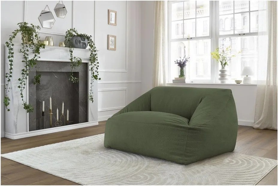 Fotoliu bean bag verde cu tapițerie din catifea reiată Lilibet – Bobochic Paris