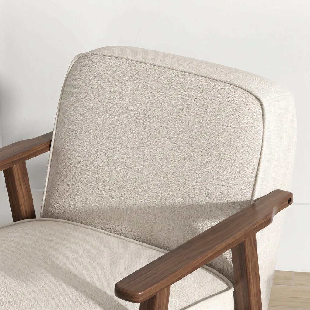 HOMCOM Fotoliu Balansoar pentru Interior din Material Efect In si Lemn cu Cotiere si Perne, 66x78x76 cm, Bej si Maro | Aosom Romania