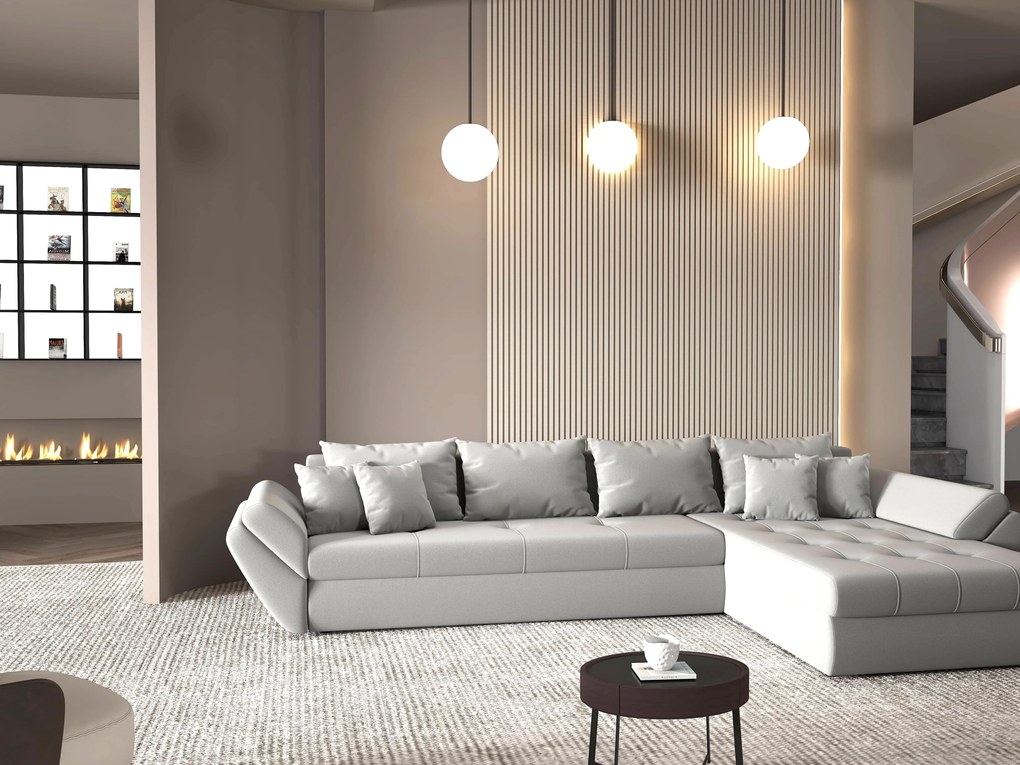 Colțar extensibil dumonde cu ladă de depozitare si sezut confortabil din spuma high-density, Loana XL Royal Antracit II 335x185 cm