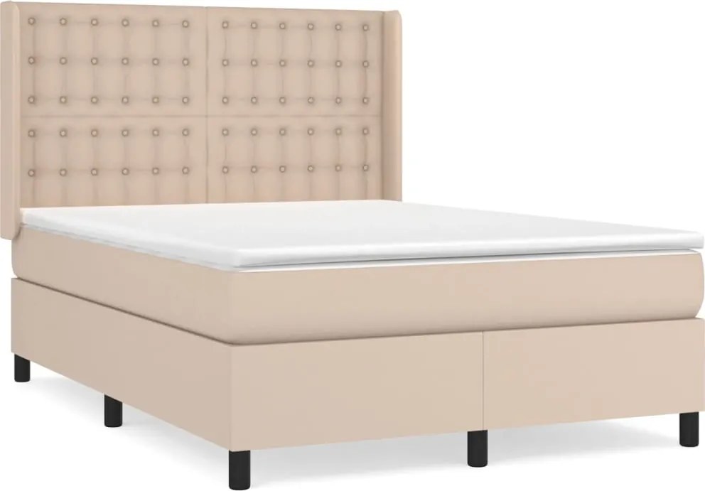 vidaXL Pat box spring cu saltea, cappuccino, 140x190cm piele ecologică