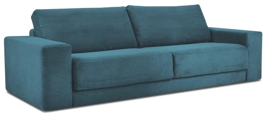 Canapea turcoaz extensibilă cu tapițerie din catifea reiată 250 cm Donatella – Milo Casa