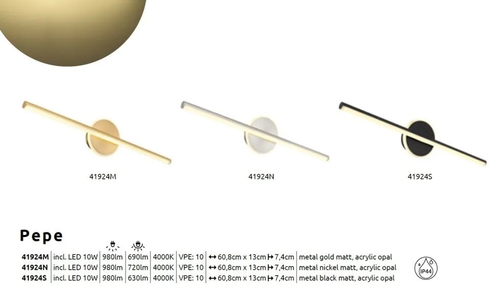 Aplica LED pentru baie design modern IP44 Pepe nichel mat