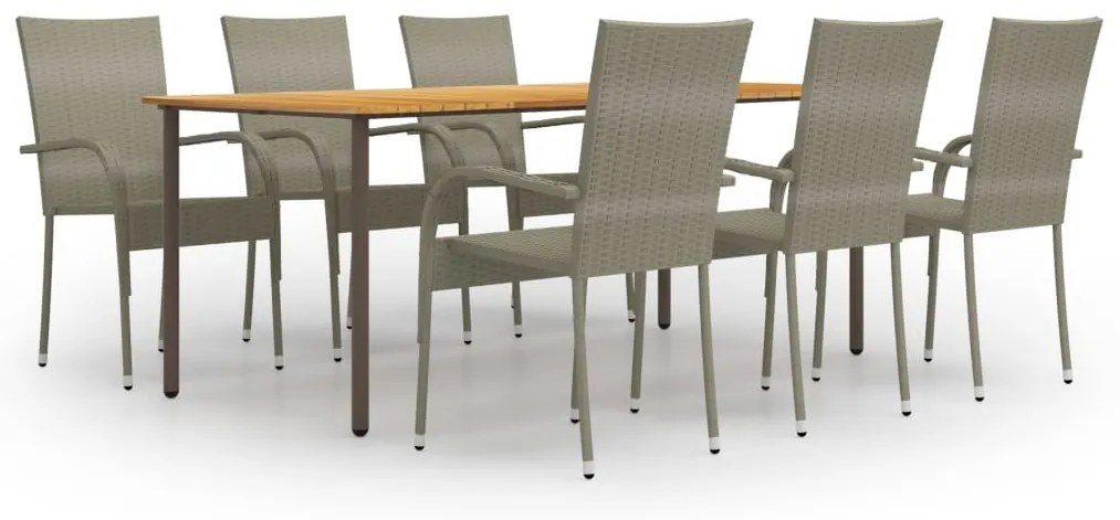 vidaXL Set mobilier de grădină, 7 piese, gri, poliratan