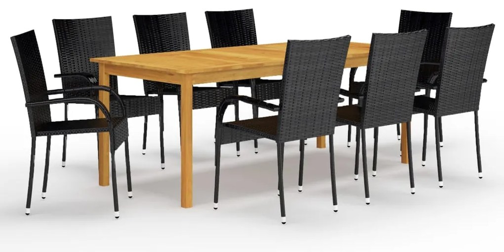 vidaXL Set mobilier de grădină, 9 piese, negru