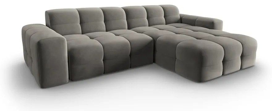 Colțar gri cu tapițerie din catifea (pe partea dreaptă) Kendal – Micadoni Home