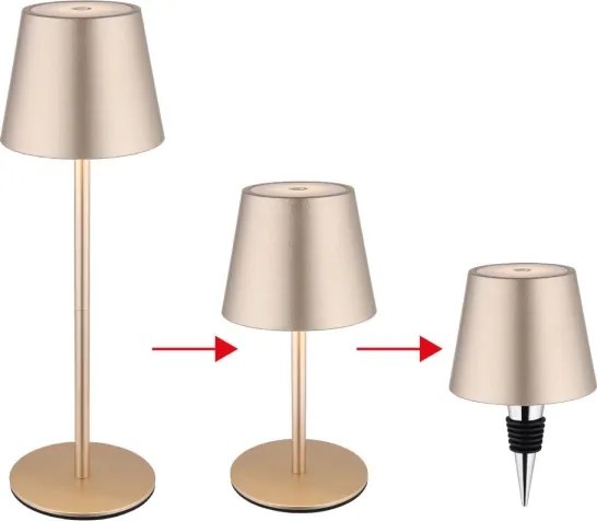 Globo 58488CH-LED VANNIE — Lampă de masă reîncărcabilă, dimmabilă, pentru exterior, 3W/5V, IP54, 1800mAh, alamă