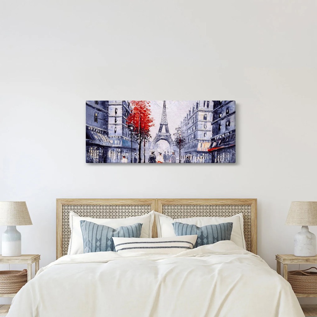 Tablou - Străzi din Paris, pictură în ulei (120x50 cm)
