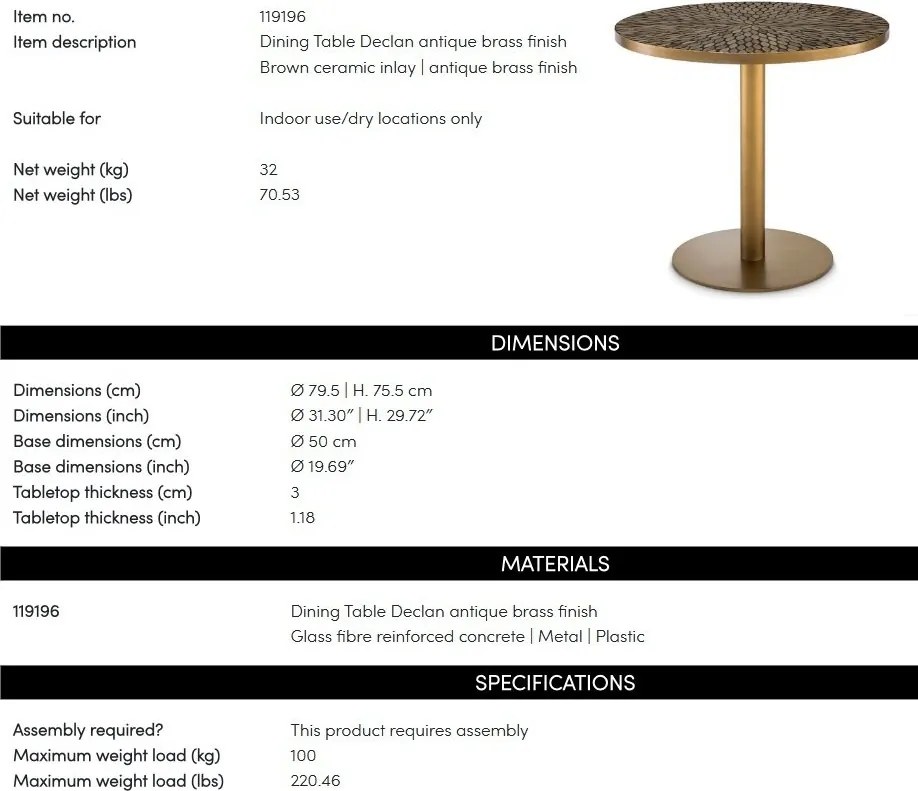 Masa Rotunda Bistro Declan 79,5cm