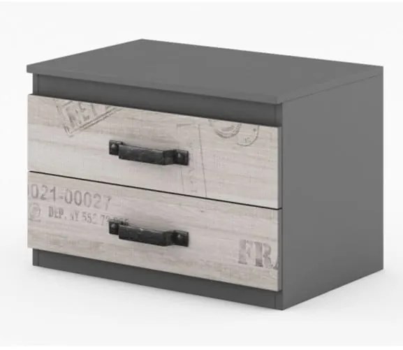 Noptiera Sorento Cu 2 Sertare, Graphite Si Santana Oak, 70 Cm