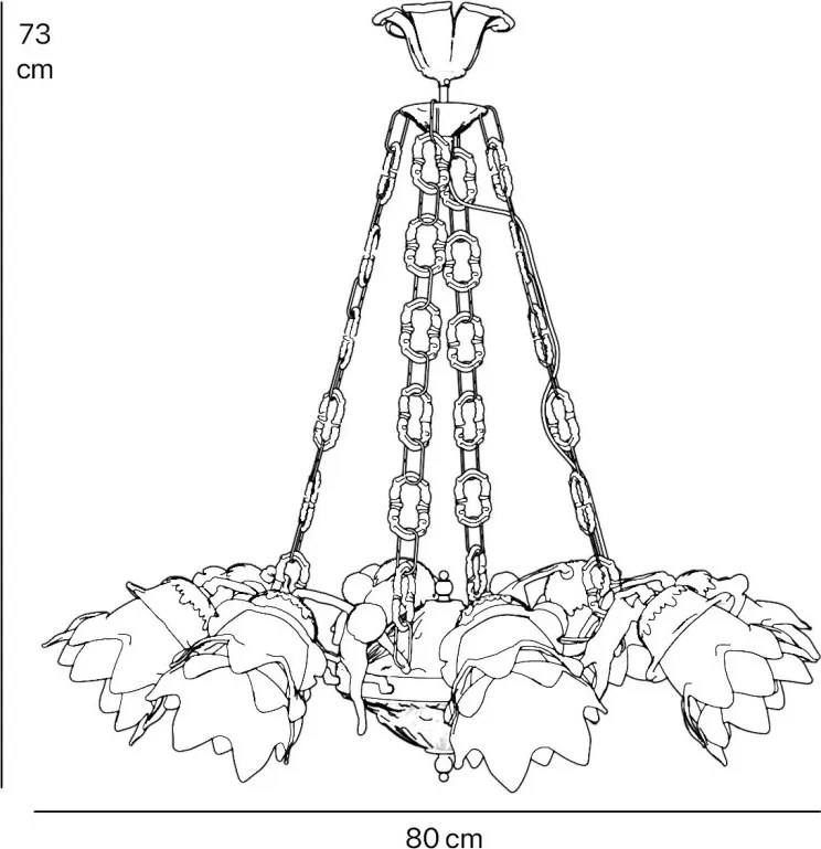 Candelabru 8 brate din alama cu abajur din sticla Putti