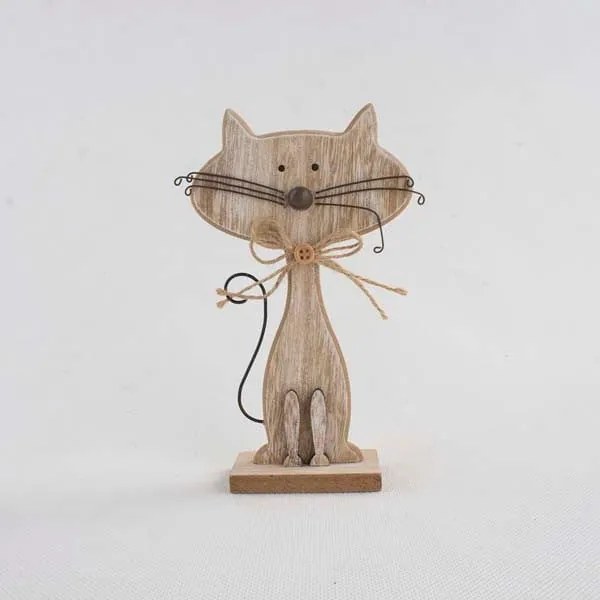 Decorațiune din lemn în formă de pisică Dakls Cats, înălțime 25 cm