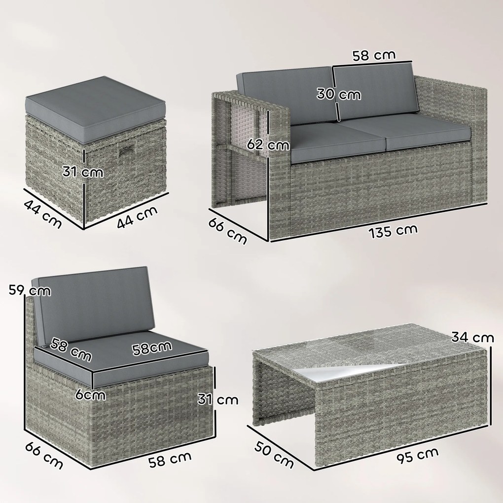 Outsunny Set de Grădină din Ratan 6 Locuri, Design Compact, Gri Închis | Aosom Romania
