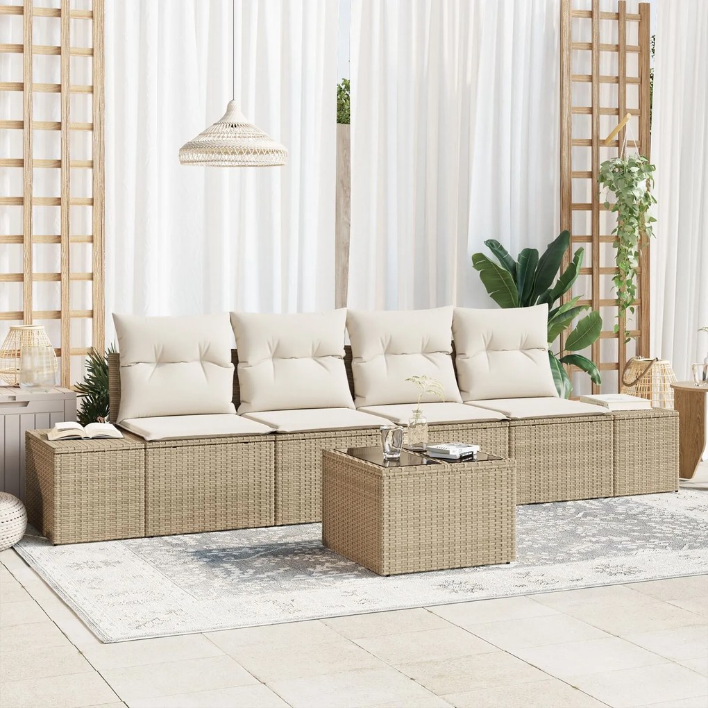 vidaXL Set de canapele pentru grădină cu pernă 5 pcs Bej și crem
