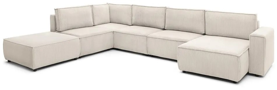 Colțar crem cu tapițerie din catifea reiată (cu colț pe partea stângă /în formă de "U") Nihad modular – Bobochic Paris