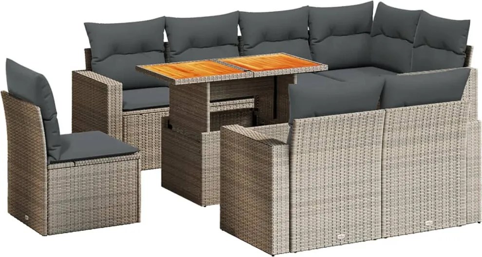 vidaXL Set canapele de grădină, 9 piese, cu perne, gri, poliratan