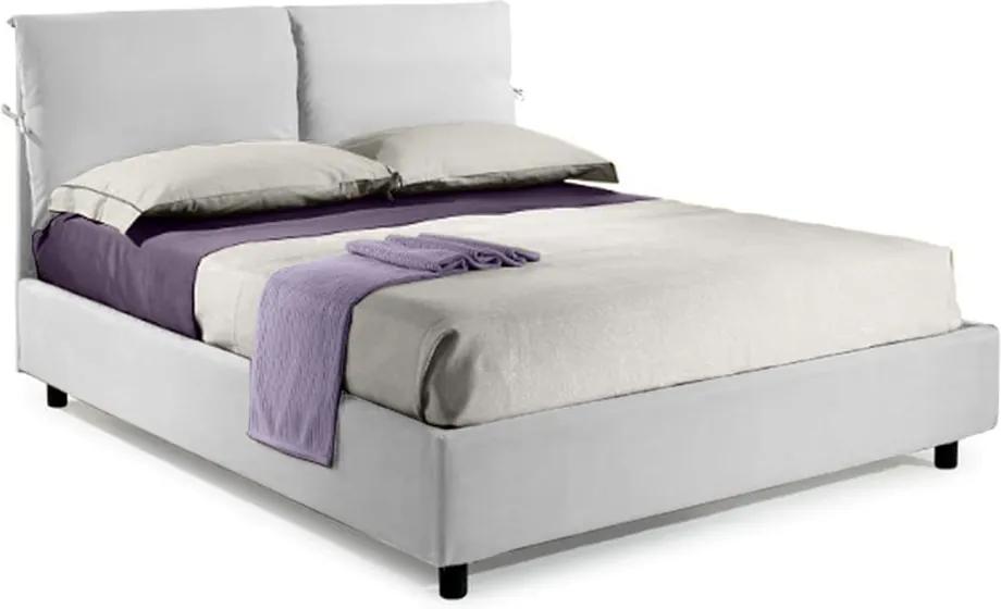 Pat Dormitor Matrimonial Bed&Sofa Fiocco iSomn 160x200 cm, fara lada de depozitare, piele ecologica, alb
