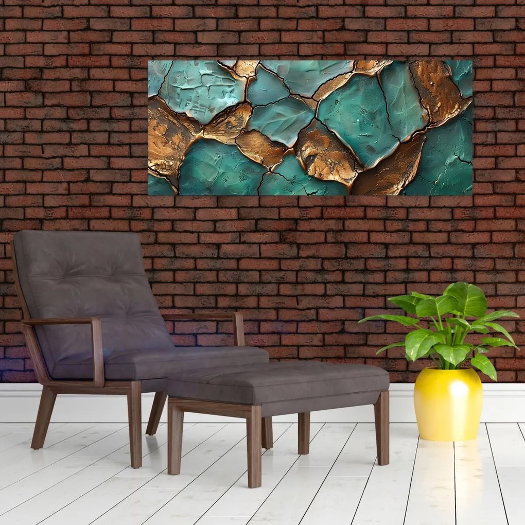 Tablou - Pictură verde-auriu (120x50 cm)