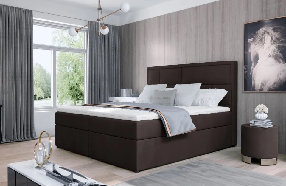 Pat tapitat, continental boxspring, cu lada pentru depozitare, 160x200 cm, Meron 161, Eltap (Culoare: Gri pepit / Grande 81)