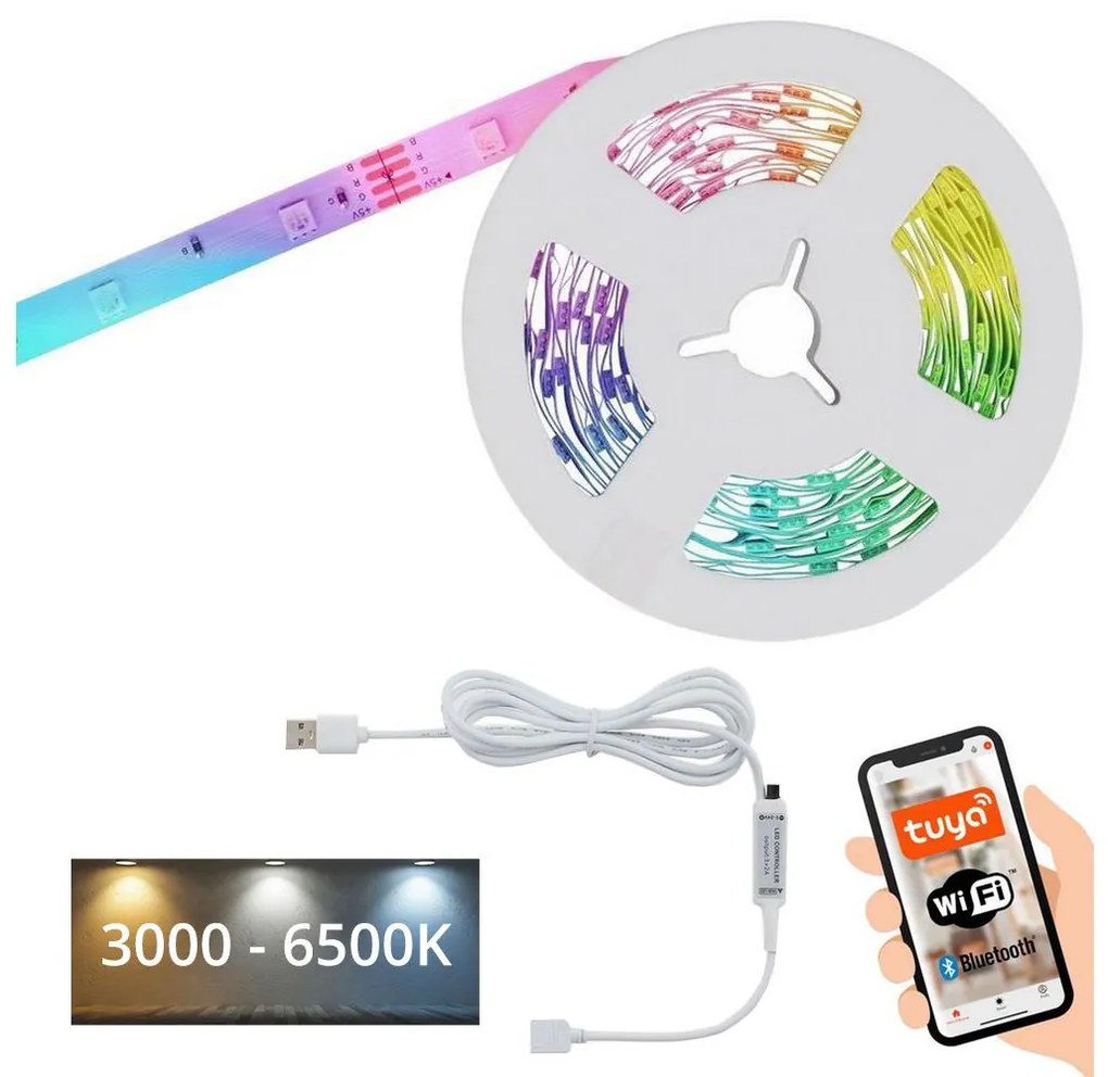 Bandă LED RGBW dimabilă 6,6m LED/7,5W/USB Tuya Brilo + telecomandă