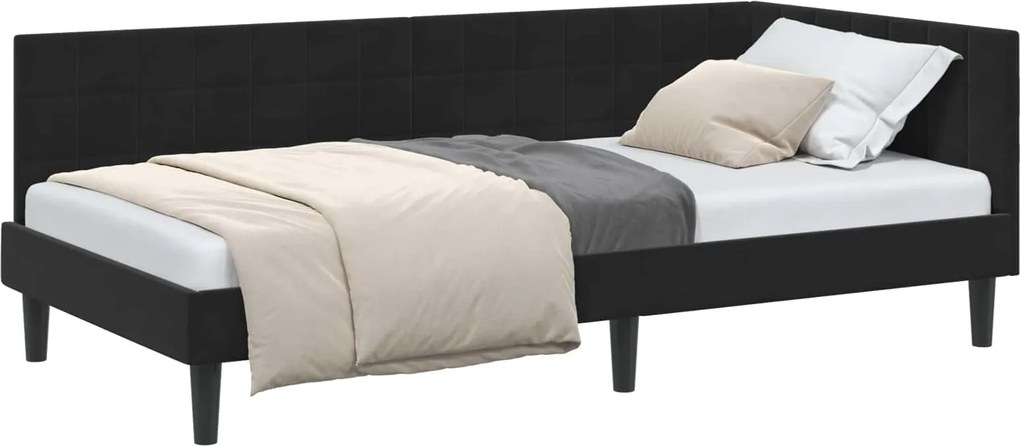 vidaXL Cadru de pat colțar cu headboard Negru 90 cm x 190 cm Catifea