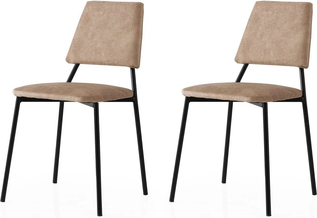 Set 2 scaune LIMA 4552 V2, bej/negru, stofa catifelata/metal, 43x54x78