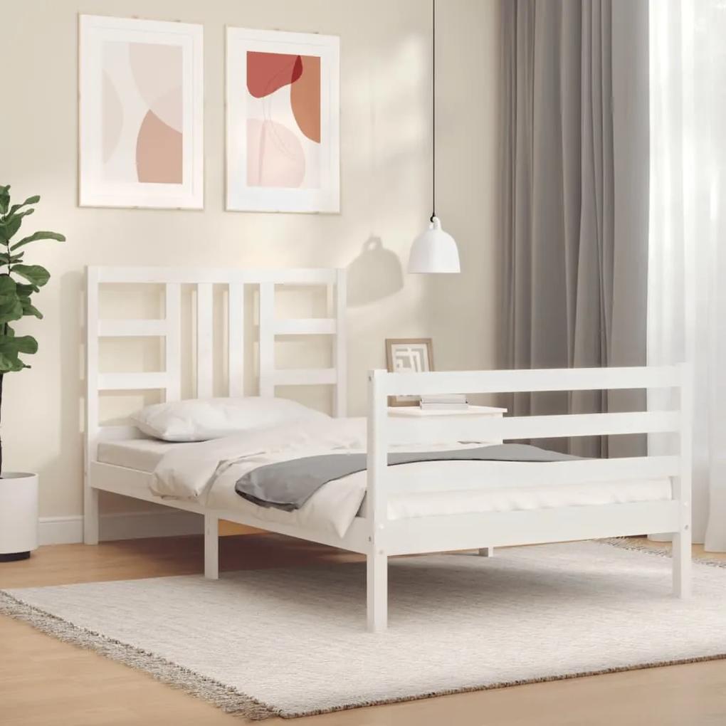3193907 vidaXL Cadru de pat cu tăblie, alb, 90x200 cm, lemn masiv