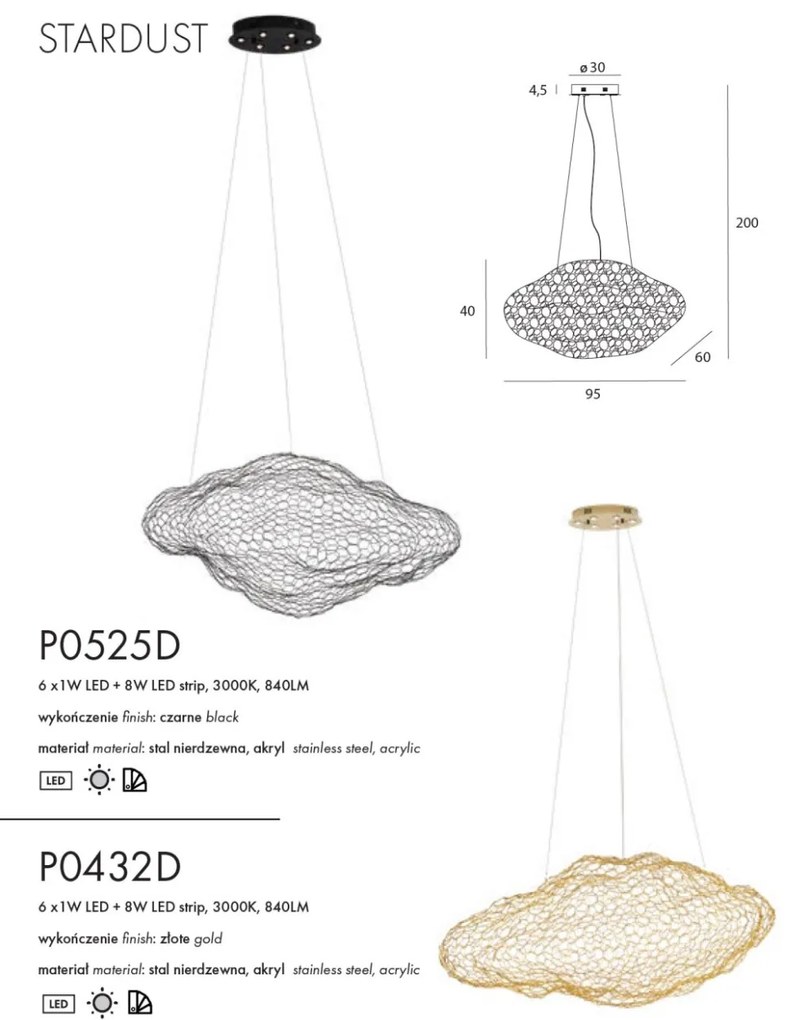 Lustra LED dimabila suspendata Stardust aurie
