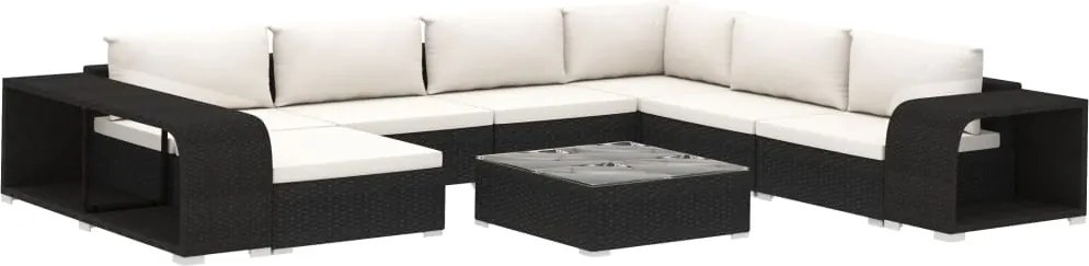 vidaXL Set mobilier de grădină cu perne, 10 piese, negru, poliratan