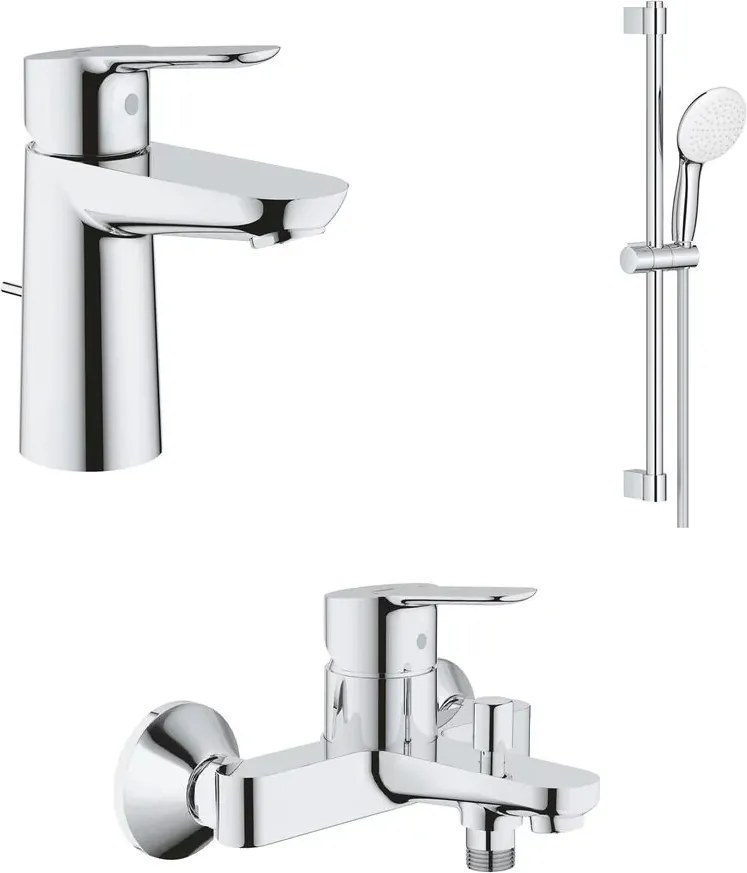 Set baterii lavoar cada Grohe BauEdge si dus cu bara Tempesta crom lucios