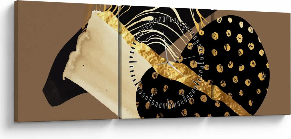 Tablou - Abstracție maro auriu N⁰1 (cu ceas) (90x30 cm)