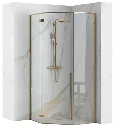 Cabina de dus pentagonala Rea Diamond cu usa batanta 100x100 auriu