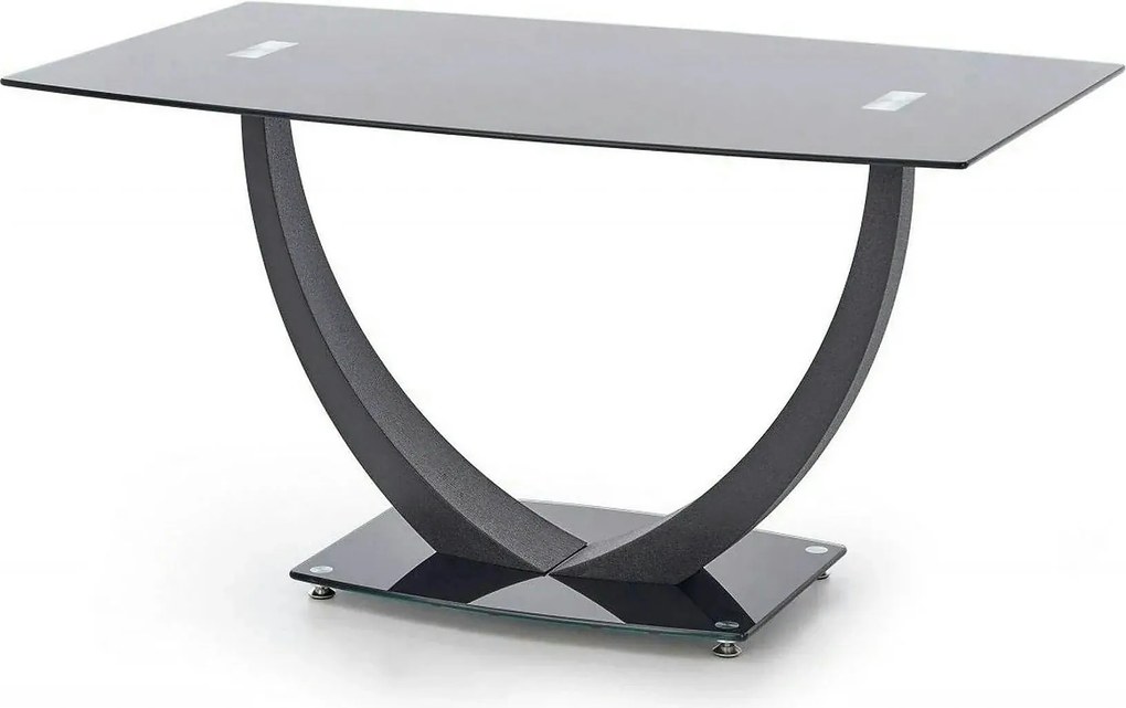 Masa ANTON, negru transparent/negru, sticla/metal, 140x80x75 cm