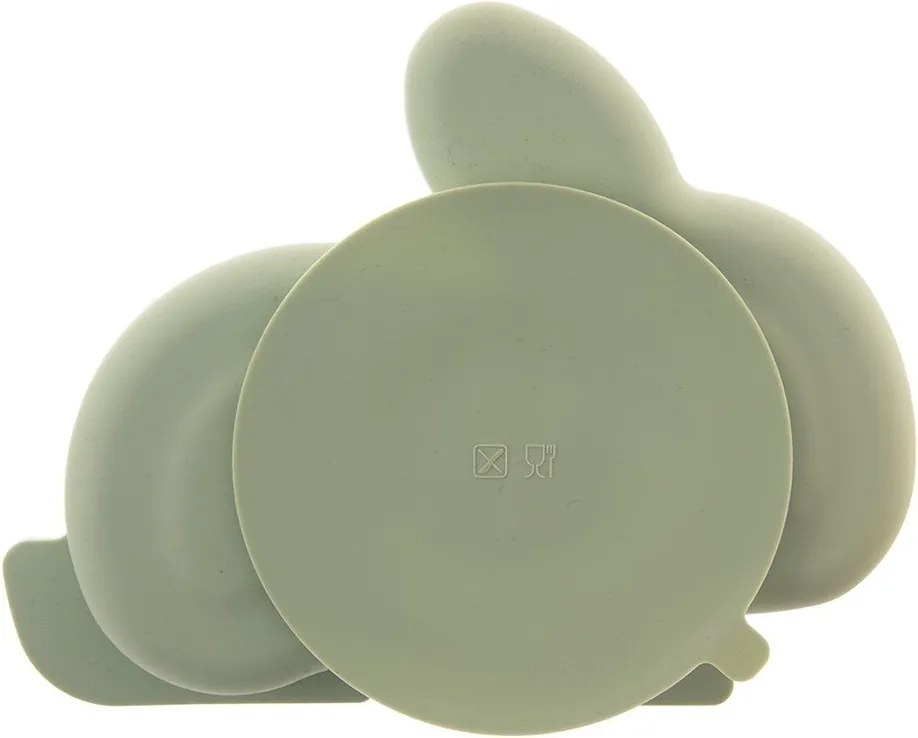 Farfurie pentru copii verde salvie din silicon 18x23 cm Bunny – Orion