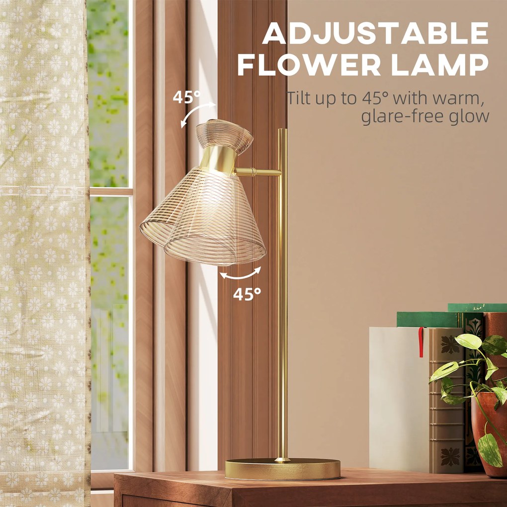 HOMCOM Lampă de Masă Modernă cu Abajur Reglabil din Sticlă Ambrată și Satinată, Suport E27, Aur | Aosom Romania