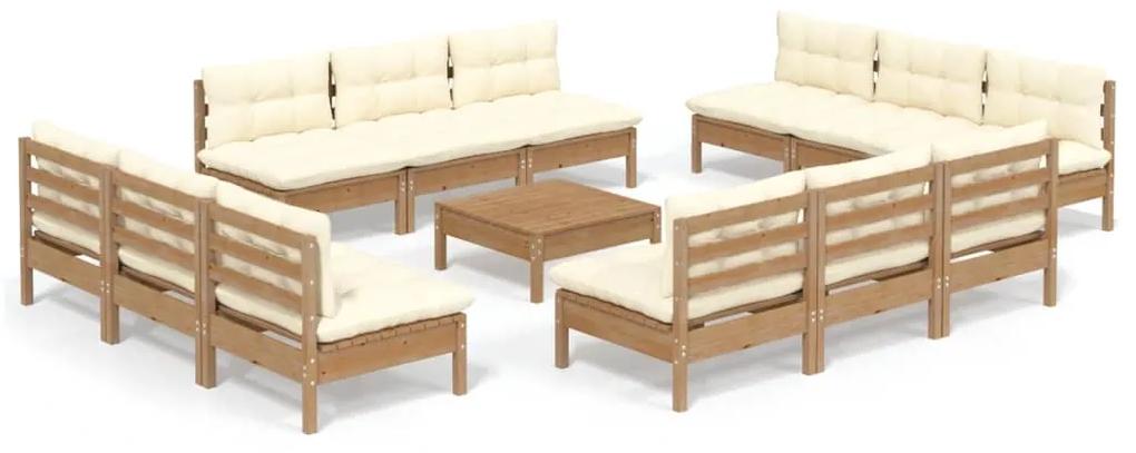 3096055 vidaXL Set mobilier grădină cu perne, 13 piese, crem, lemn de pin