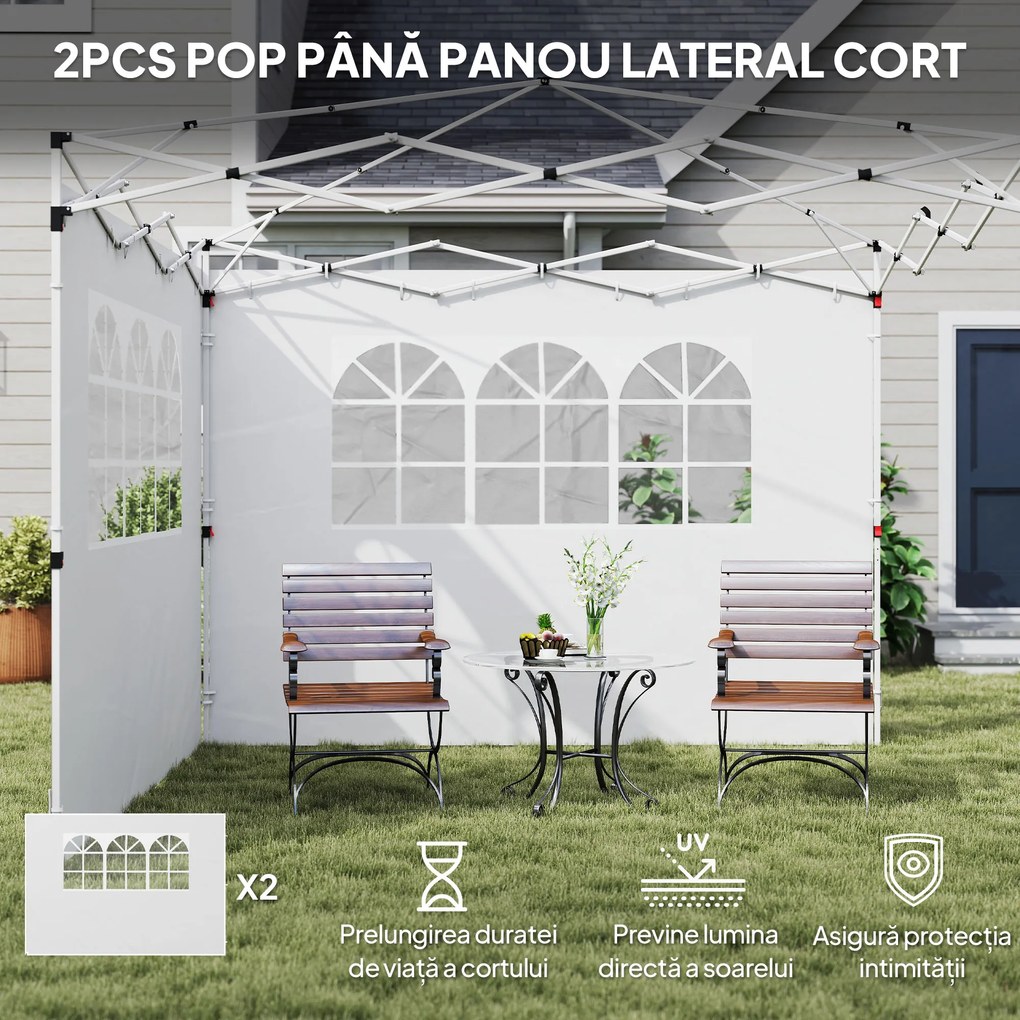 Outsunny Panouri Laterale pentru Corturi Pop-Up, Set de 2, 3x2m, Protecție UV, Rezistent la Apă, Alb | Aosom Romania