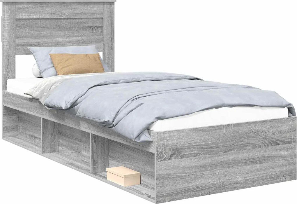 vidaXL Cadru de pat Gri Sonoma 75 x 190 cm Lemn de pin masiv