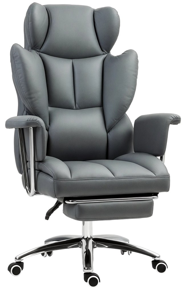 HOMCOM Scaun de birou ergonomic, tapițat, cu suport pentru picioare, spătar reglabil, rotativ la 360°, Gri închis | Aosom Romania