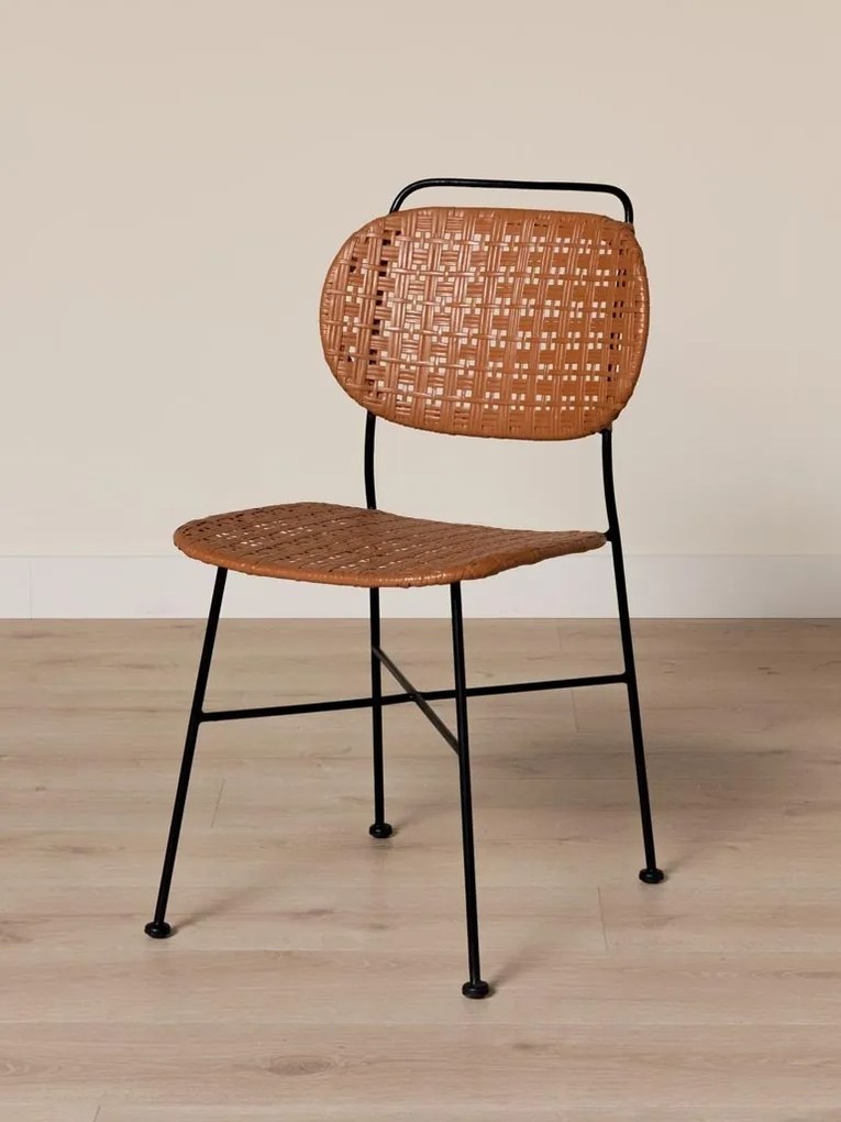 Scaun terracotta din metal si rattan, "Auro"