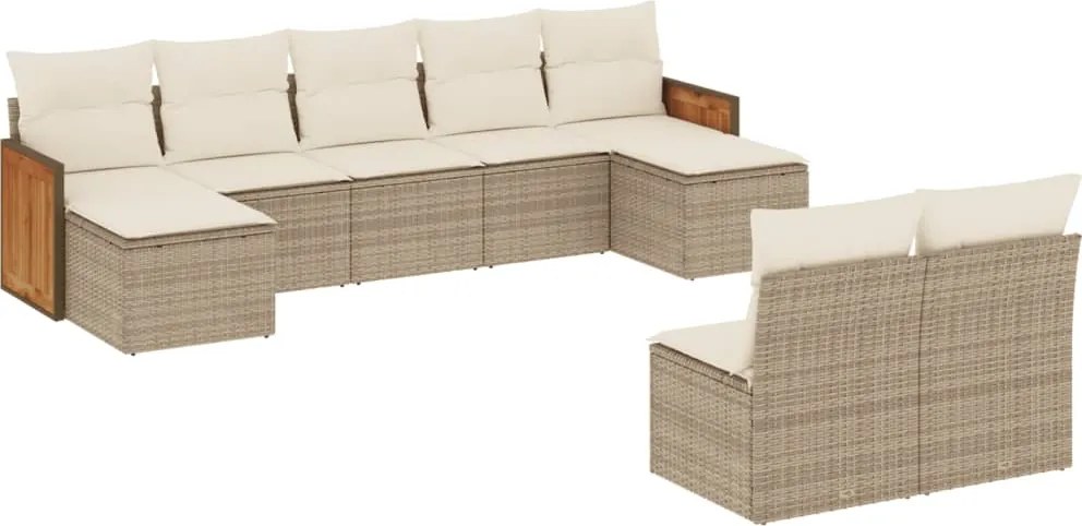 vidaXL Set canapele de grădină, 9 piese, cu perne, bej, poliratan