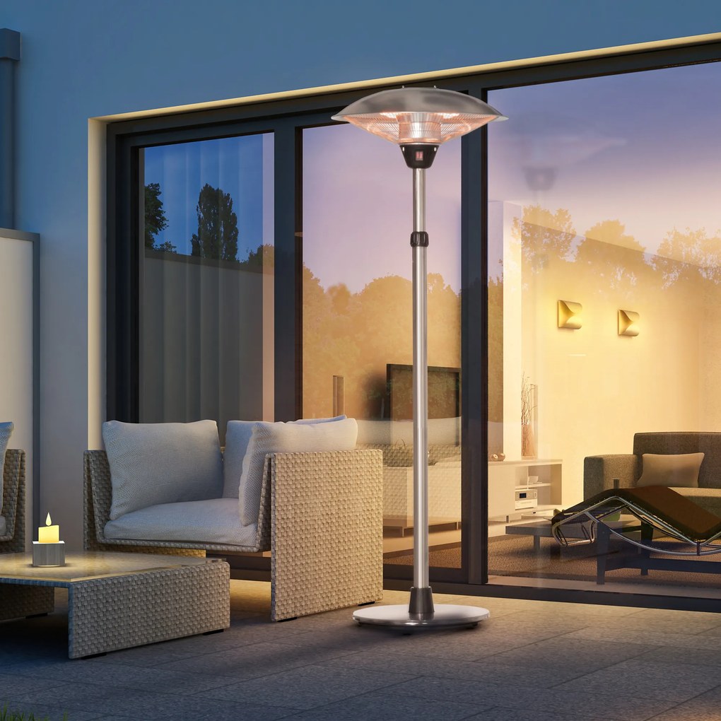 Outsunny Ciupercă de Încălzire Exterioară cu 3 Temperaturi și Înălțime Reglabilă din Oțel și Aluminiu, Φ58.5x160-200 cm, Argintiu | Aosom Romania