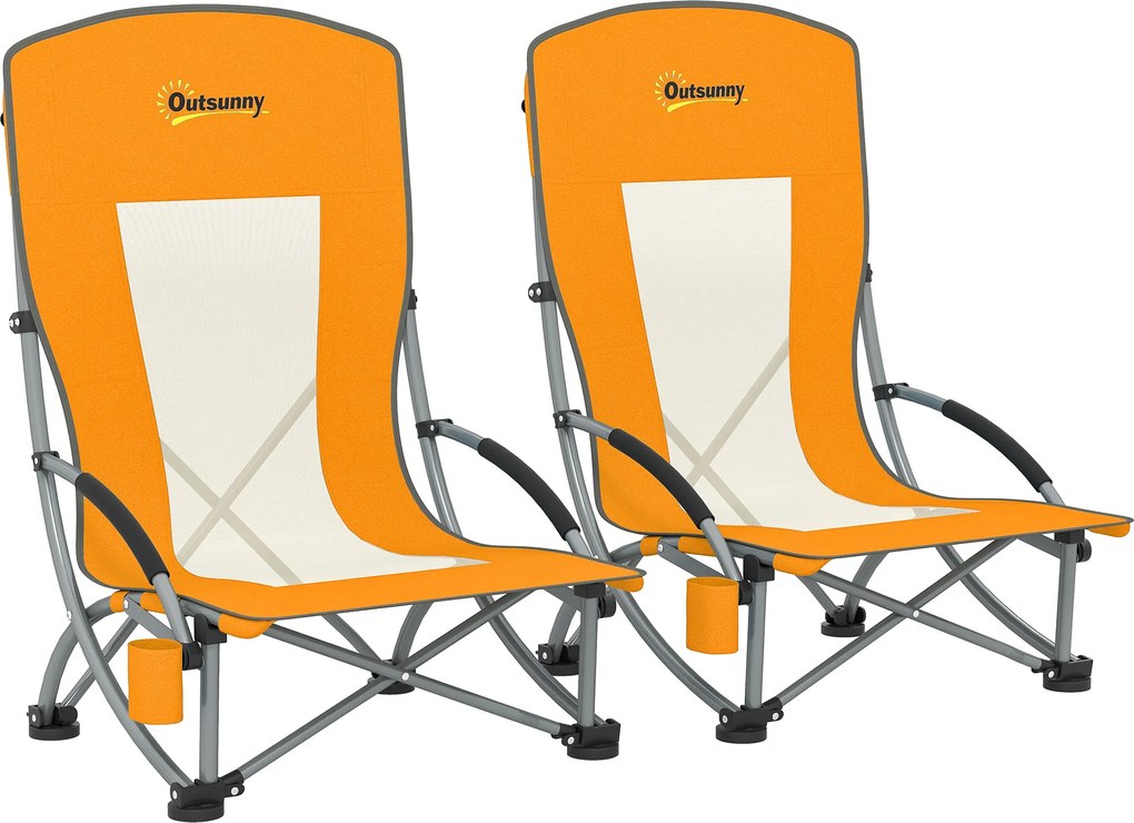 Outsunny Set de 2 scaune de plajă pliabile scaune de camping pliante ușoare sac de transport suport pentru pahare 70 x 58 x 79 cm portocaliu | Aosom Romania