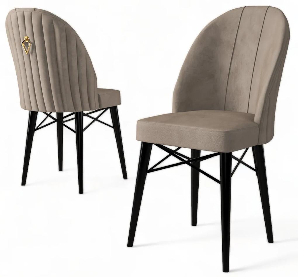 Set 4 scaune haaus Ritim, Cappuccino/Negru, textil, picioare metalice