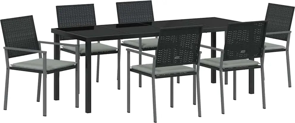 vidaXL Set de masă pentru grădină 7 pcs Negru și Gri Deschis Ratan PE