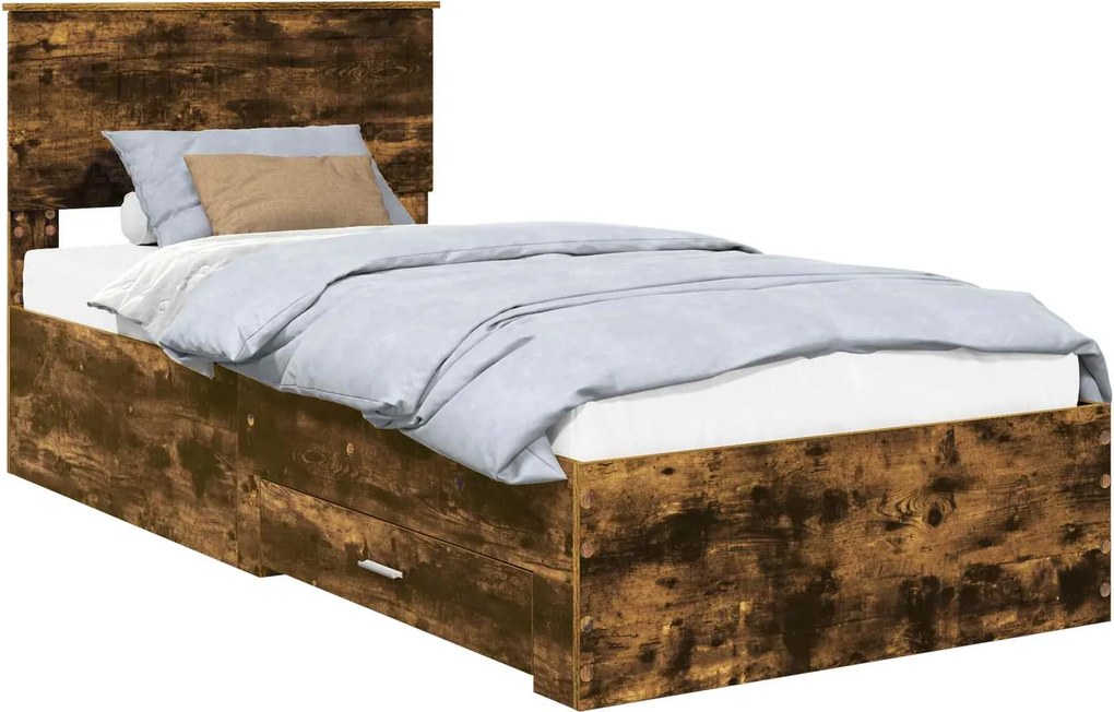 vidaXL Cadru de pat cu sertar Stejar fumuriu 90 x 190 cm Lemn compozit