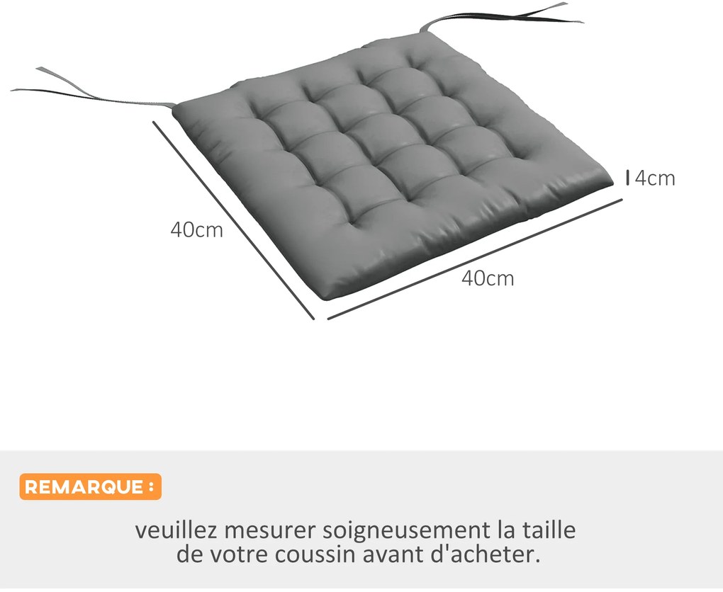 Outsunny Set de 6 perne pentru scaune de grădină, Perne exterior capitonate, confort ridicat cm cu atașări, dim. 40L x 40l cm | Aosom Romania