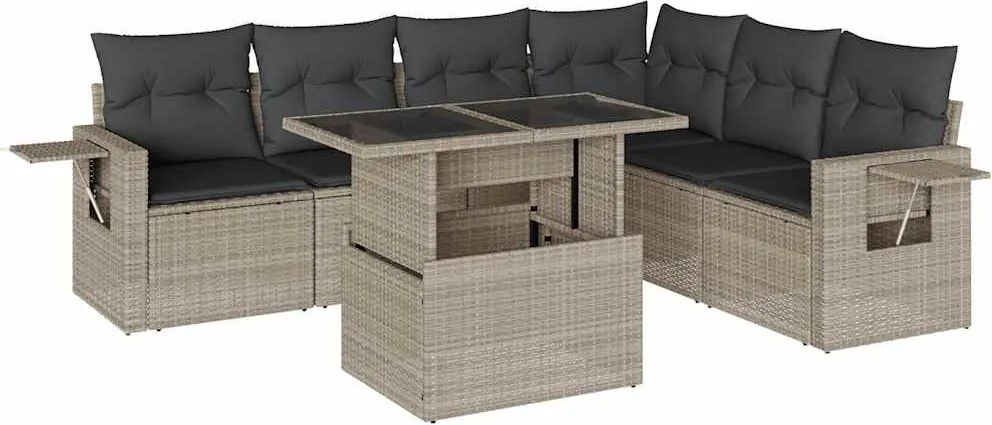 vidaXL Set canapele de grădină cu perne, 7piese gri deschis poliratan