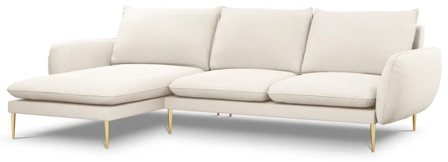 Coltar tapitat Vienna 5 locuri plusat/picioare gold – L255 x l170 x h95